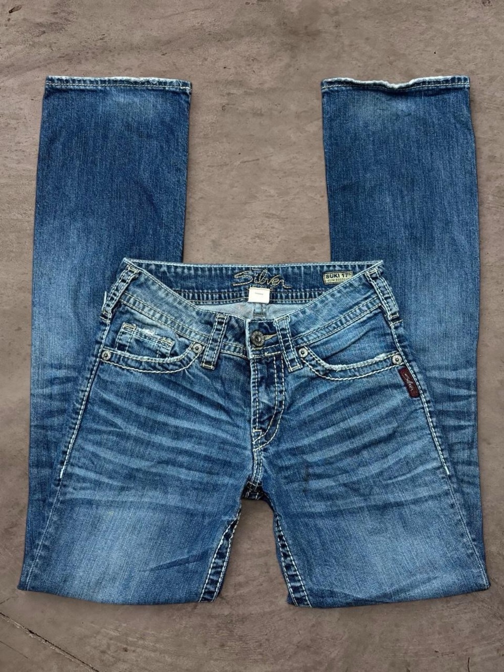 cute 2000s y2k lowrise bootcut silver jeans